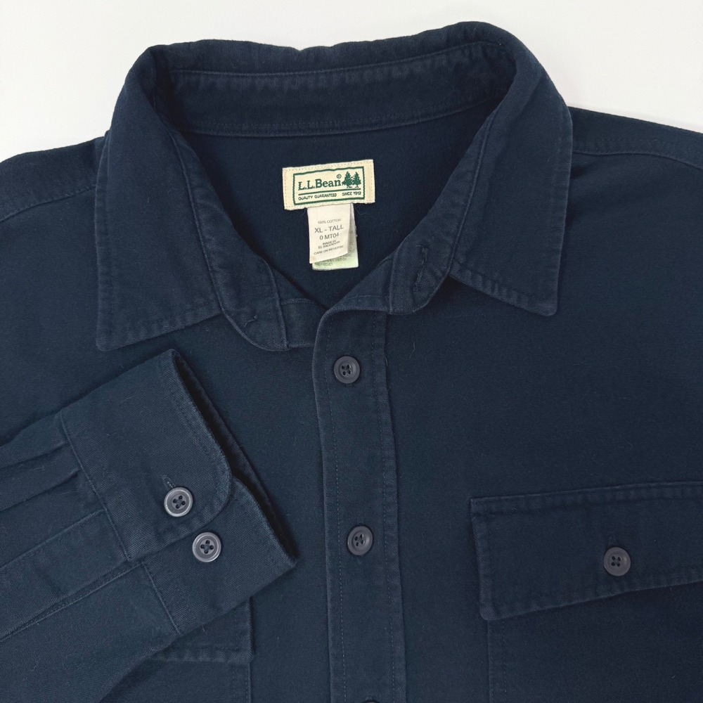 LL Bean Mens XL Tall Navy Blue Long Sleeve Button Up Utility Shirt Chamois